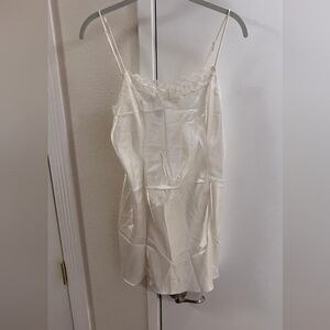 Luxurious Cream Satin Chemise with Lace Detail